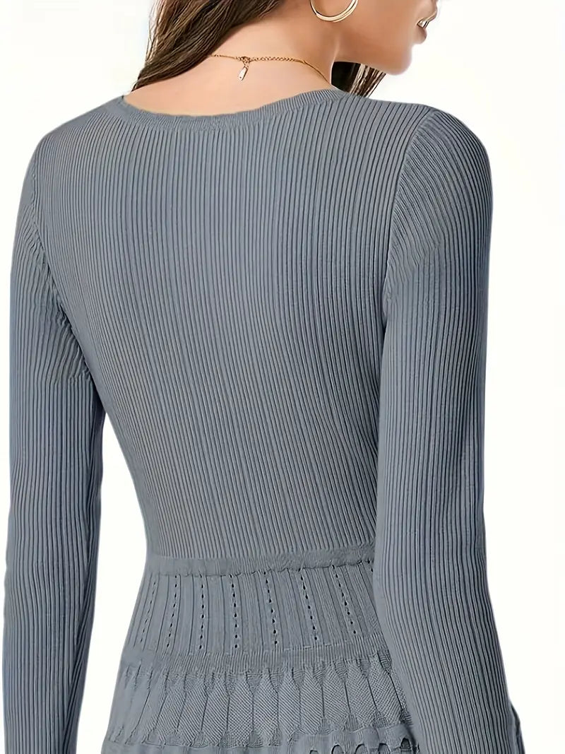 Viscose Knit A-Line Flowy Scoop Neck Long Sleeve Sweater Dress for Women